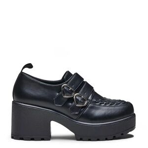 NEW BLACK HEART BUCKLE HEELED OXFORDS